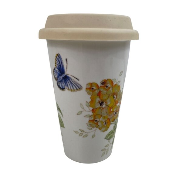 Lenox Butterfly Meadow Thermal Travel 10 oz Mug Ceramic Silicone Lid Made in USA - Picture 3 of 10